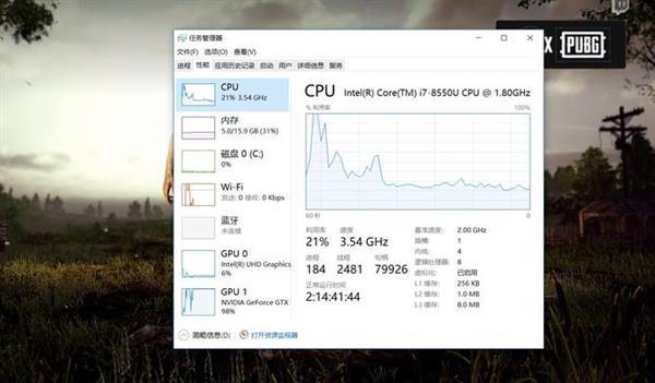 ↑↑↑游戏状态CPU占有率为21%，主频为3.54GHz左右