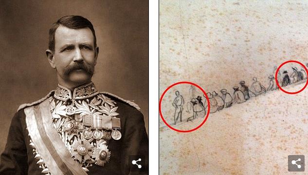 在艺术品的背面（如右图所示），左边是查尔斯沃伦爵士（左），右边是杰克开膛手