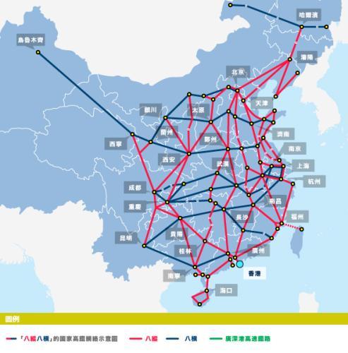 香港高铁与内地接轨示意地图。(图片来源：港铁官网)