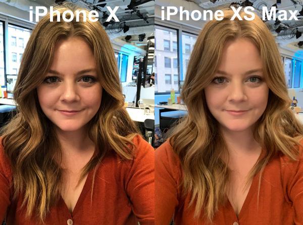 商业内幕网站科技记者Avery Hartmans的拍摄对比图，左图为iPhone X拍摄，右图为iPhone XS Max拍摄