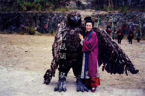 图二：黄蓉抱着神雕侠侣里的大雕，满脸笑容，像是一个长不大的孩子。