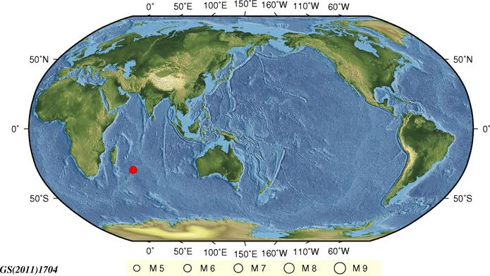 10月21日9时40分西南印度洋海岭发生59级地震