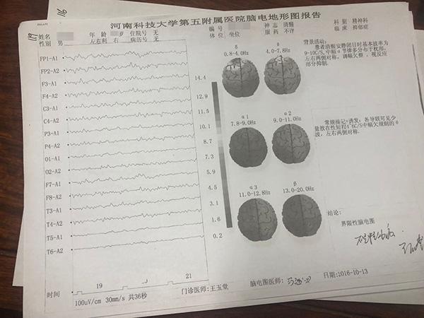 赵阳出院后到其他医院做的脑电地形图报告显示：“不是精神病”。 澎湃新闻记者 段彦超 图