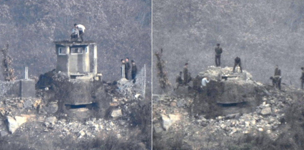 朝鲜军人拆除哨所现场(韩国《中央日报》)