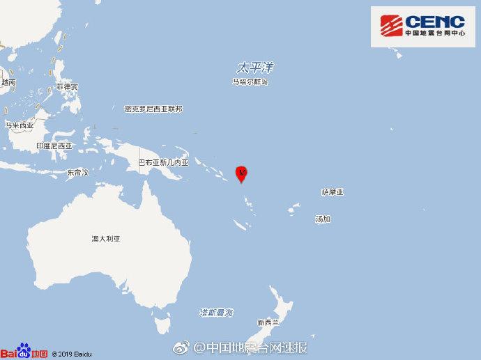 圣克鲁斯群岛发生57级地震震源深度50千米