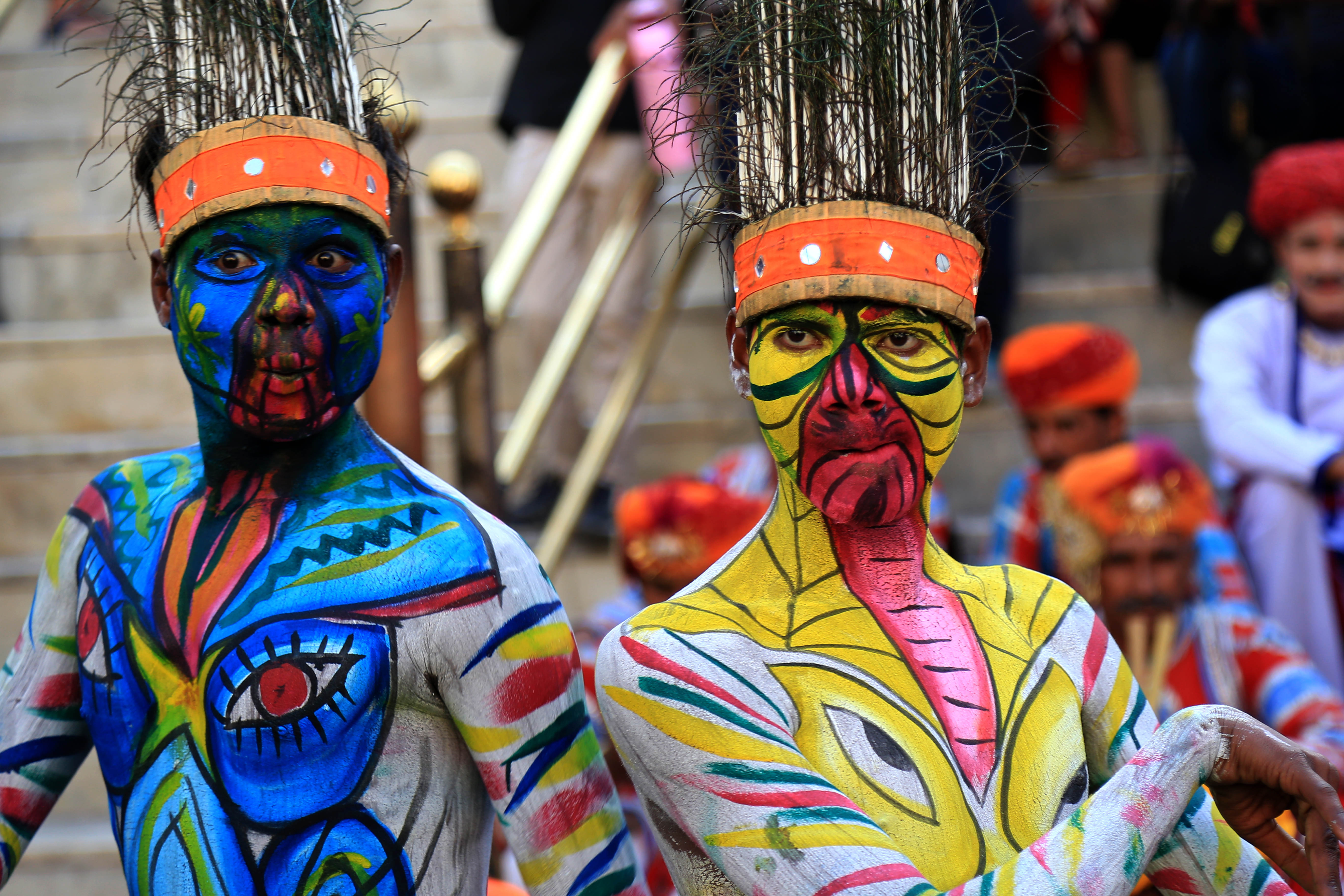 印度拉贾斯坦邦传统节日 艺术家彩绘身体表演