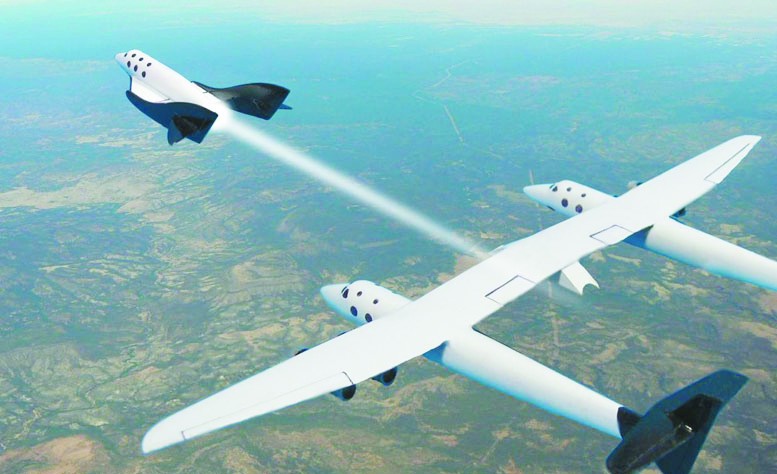 "白骑士二号"从空中发射太空船示意图