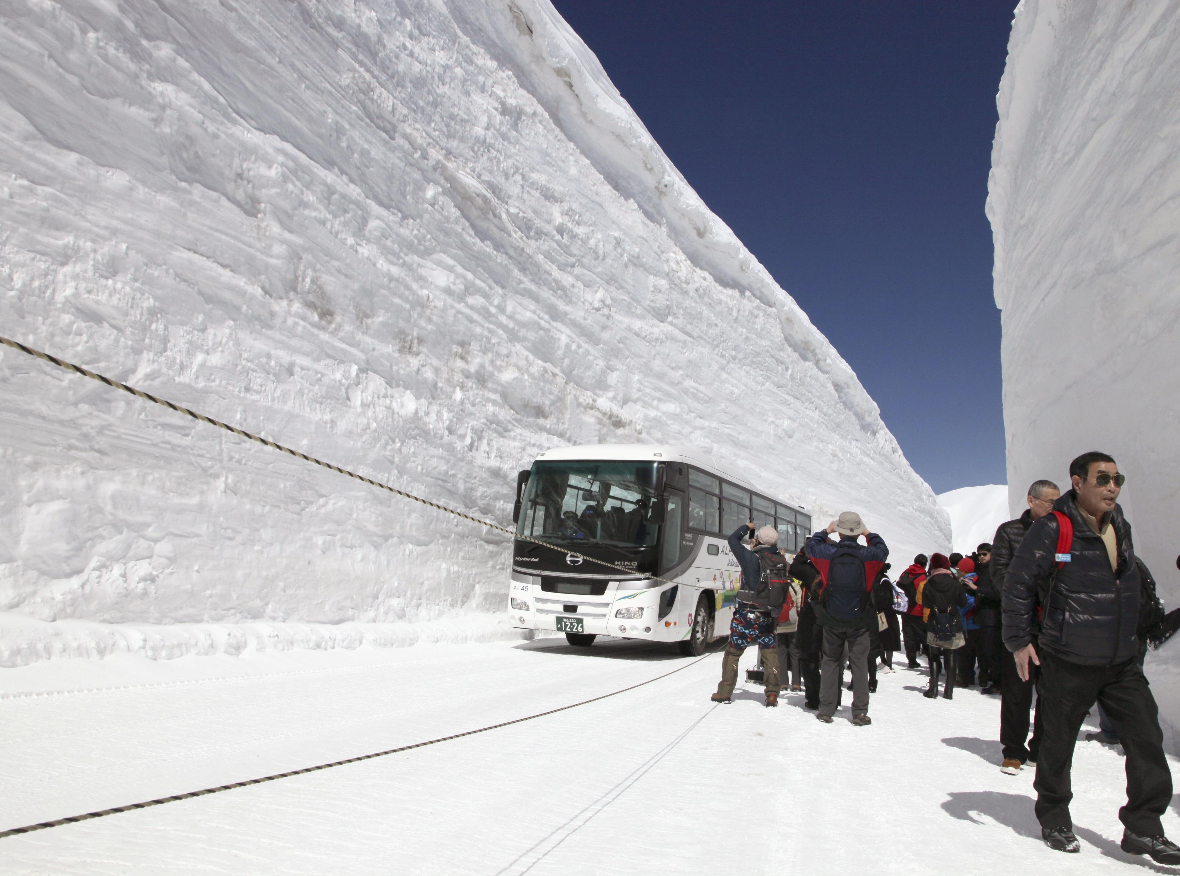 5 日本"雪墙公路"对公众开放 两侧积雪高达16米