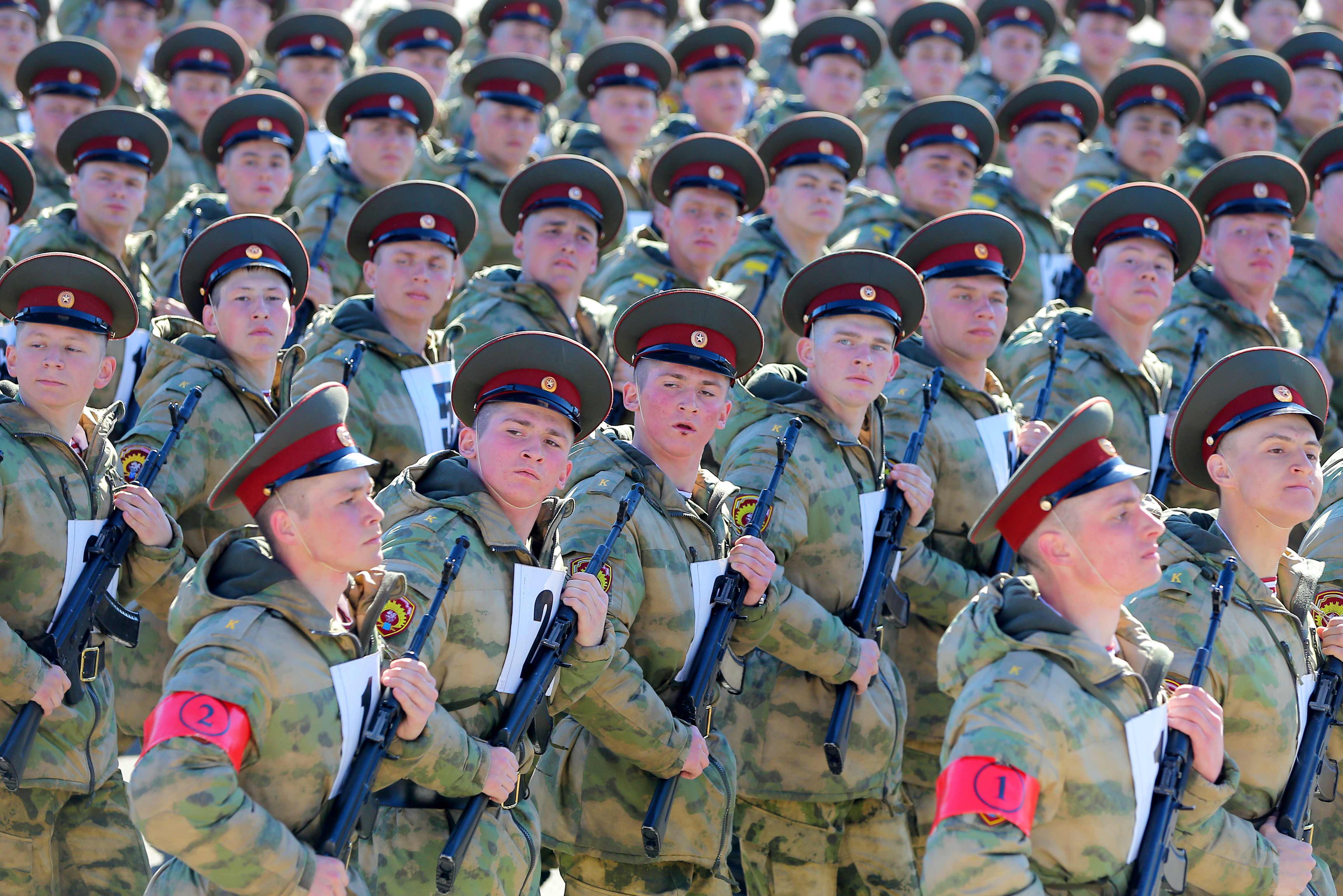 当地时间2019年4月16日,俄罗斯莫斯科地区,俄罗斯联邦国民警卫队士兵