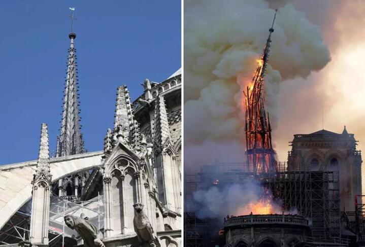 巴黎圣母院起火前后对比