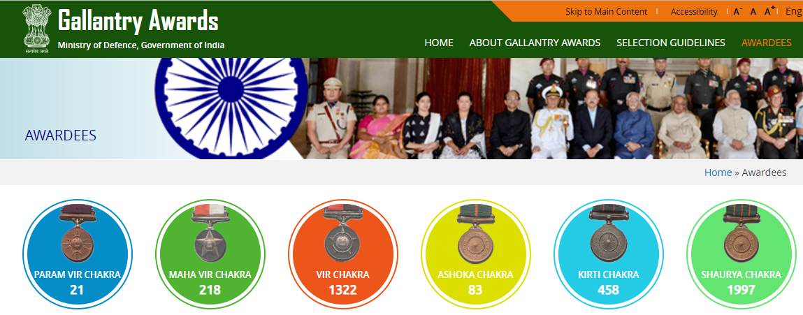 印度国防部就印度军队勋章的介绍，左起第三个就是“VIR CHAKRA”奖章