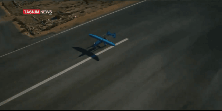 塔斯尼姆通讯社发布视频截图，无人机从机场起飞