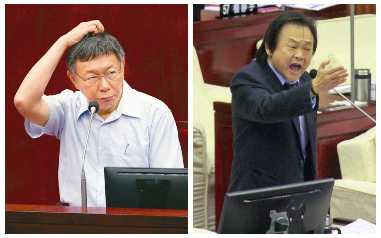 柯文哲(左)和王世坚(右)5月20日参加台北市议会质询(台媒图片拼图)