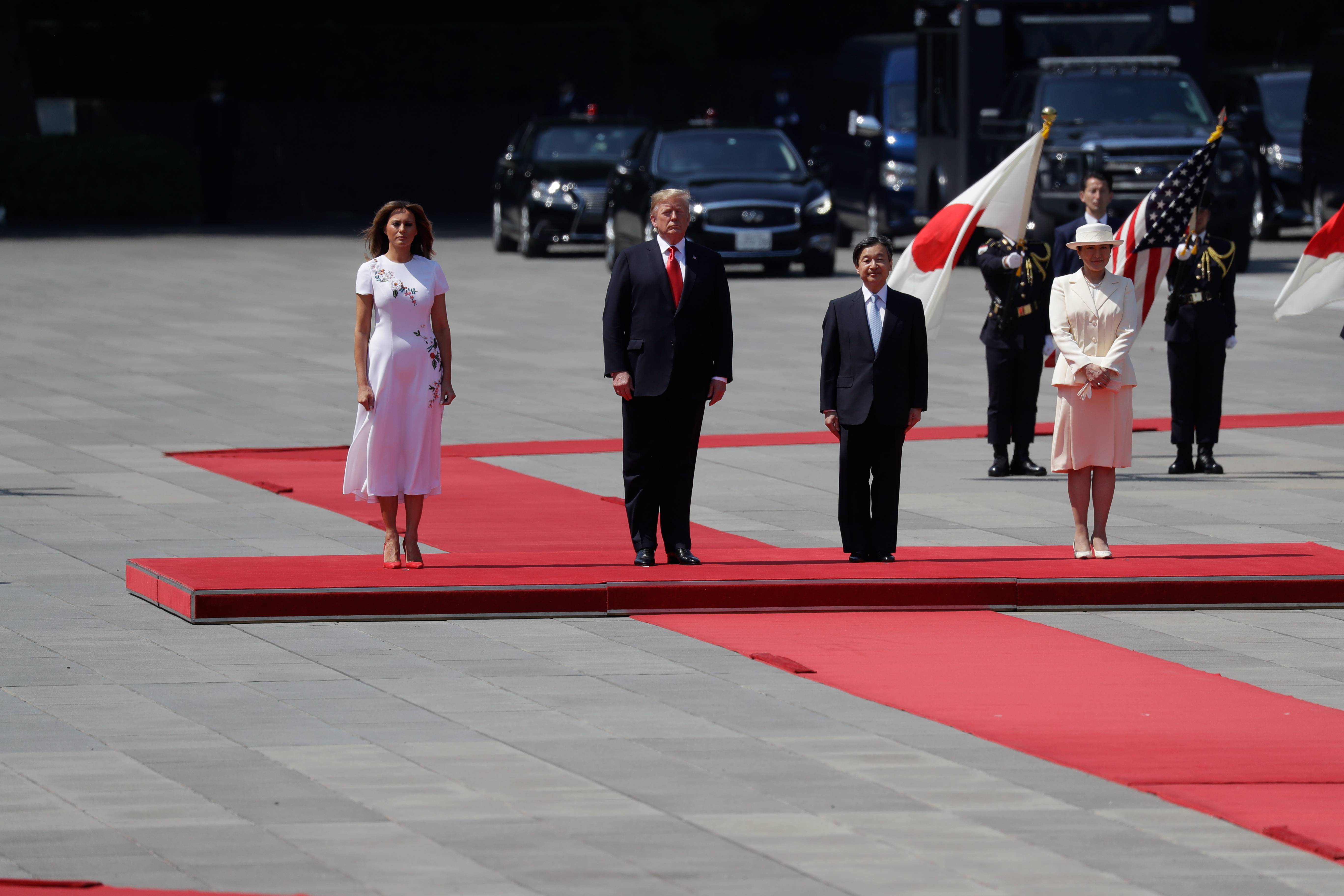 日本 令和 首位国宾特朗普夫妇出席新天皇举行的欢迎仪式