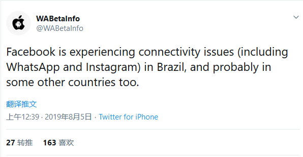 FB、WhatsApp、Instagram出现全球大范围宕机