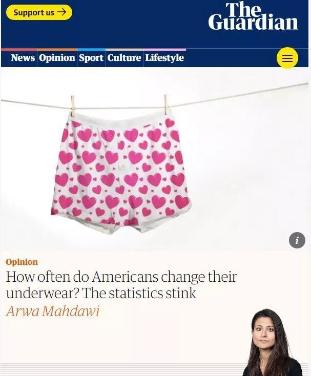 Via The Guardian 美国人多久换一次内裤？数据发臭
