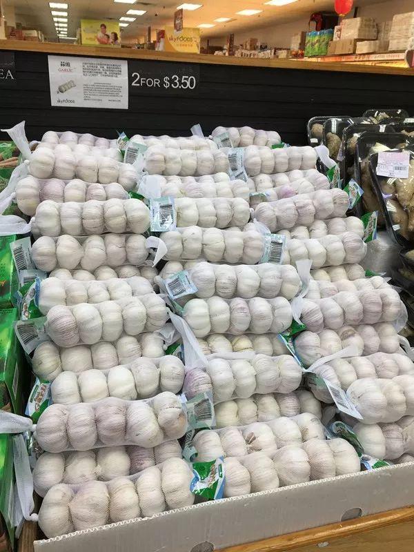 美国超市出售的中国大蒜，10头售价3.5美元。 新华社记者夏林 摄