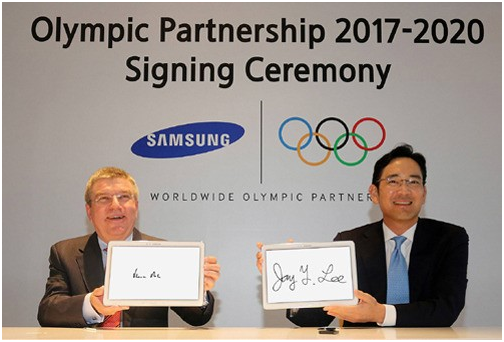 2014年8月，三星电子副董事长李在镕和国际奥委会主席托马斯·巴赫签署关于三星奥运合作伙伴关系的协议