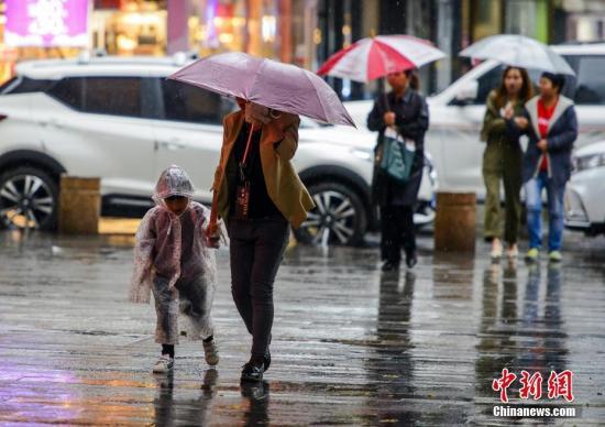 资料图：市民雨天出行。中新社记者 刘新 摄