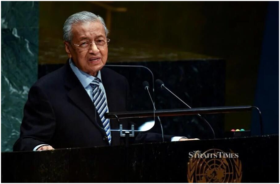 马哈蒂尔在联大讲话/图自马来西亚《新海峡时报》