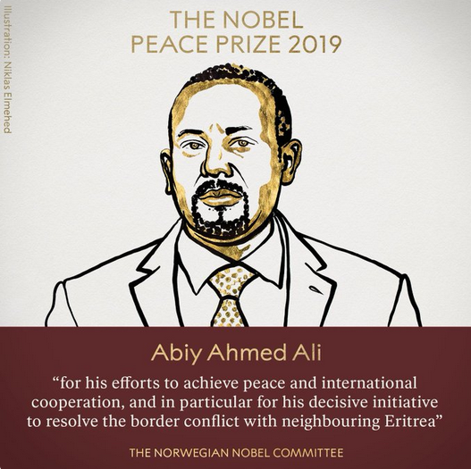 阿比获2019年诺贝尔和平奖图源：诺贝尔奖官网