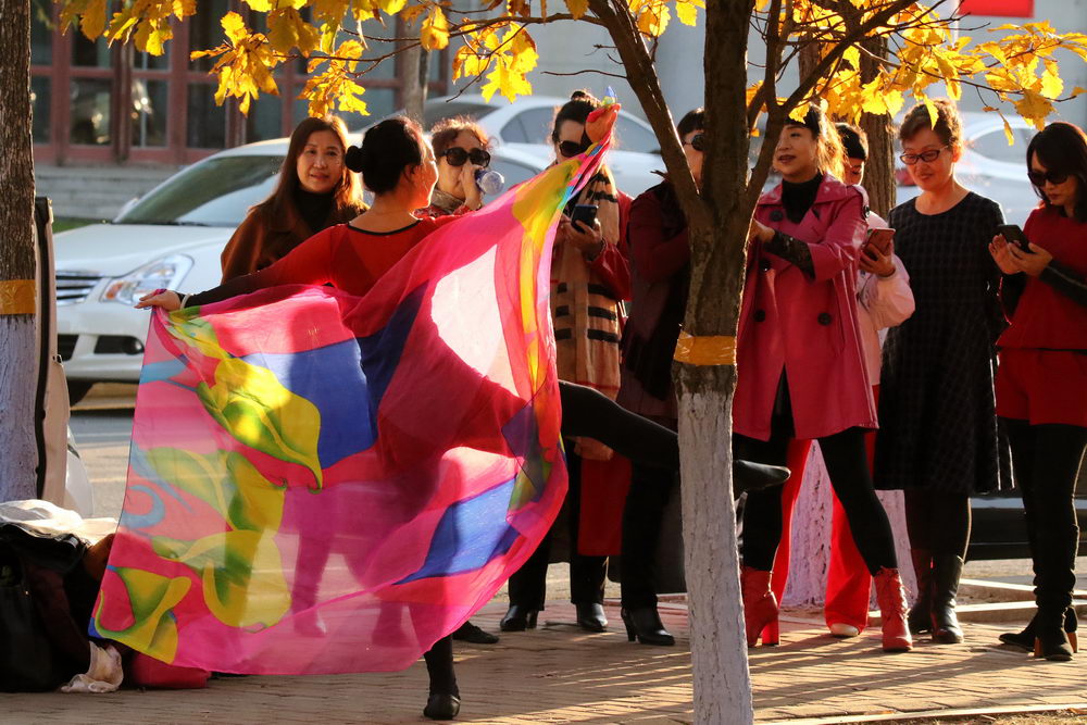 哈尔滨枫叶火红围巾成大妈拍照标配不离身