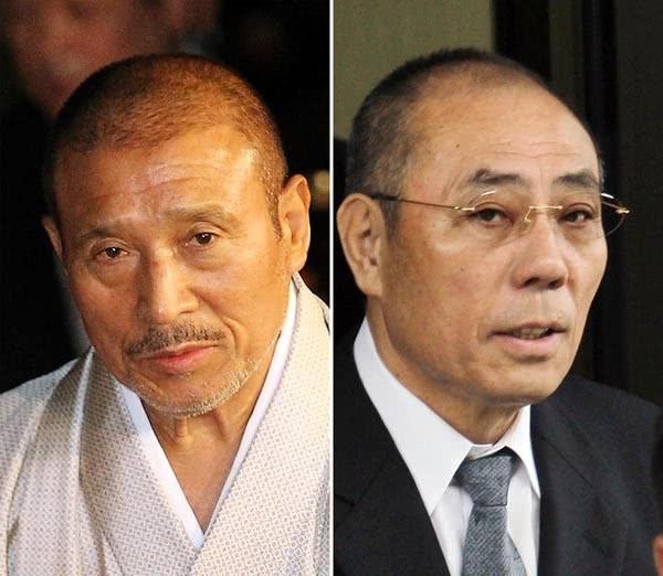 山口组第6代组长筱田建市(左)和神戸山口组组长井上邦雄