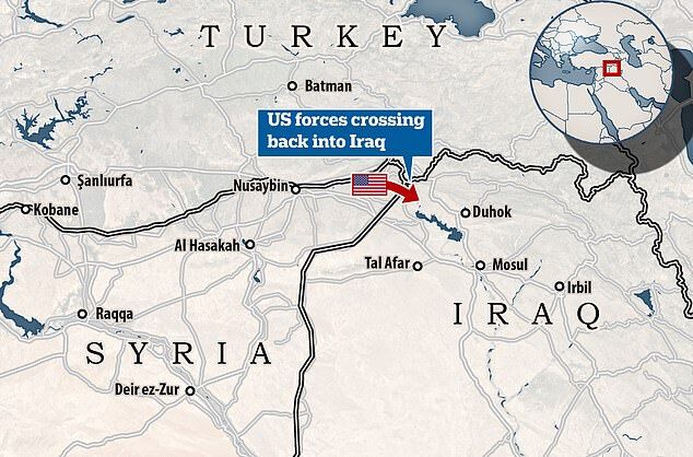 美军穿过叙利亚与伊拉克边境位置示意/图自《每日邮报》