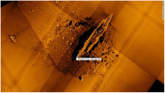美国研究团队20日在太平洋中部海底发现“赤城”号航母