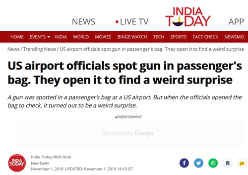 美国机场一乘客携卫生卷纸架过安检，被误当成“手枪”