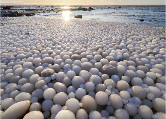 芬兰海岸发现数千颗稀有“冰蛋”。图源：英国广播公司(BBC)