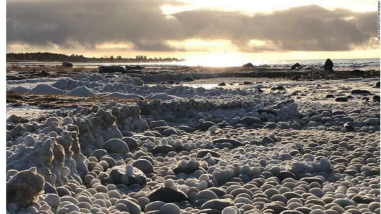 芬兰海岸发现数千颗稀有“冰蛋”。图源：美国有线电视新闻网(CNN)