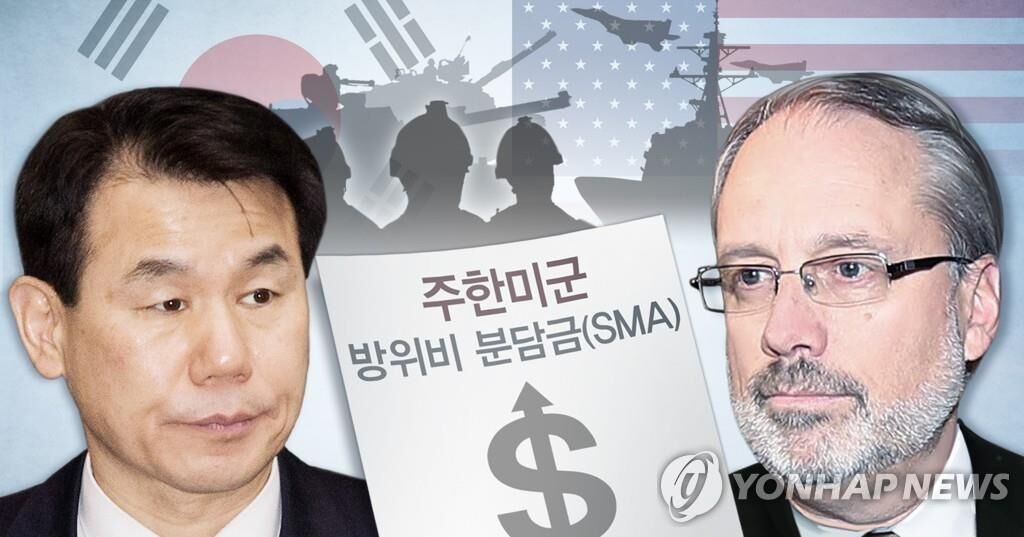 左：韩方首席代表郑恩甫;右：美方首席代表詹姆斯·德哈特。图源：韩联社