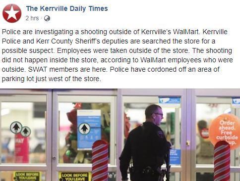 外媒：美德州沃尔玛超市发生枪击事件 警方搜寻枪手