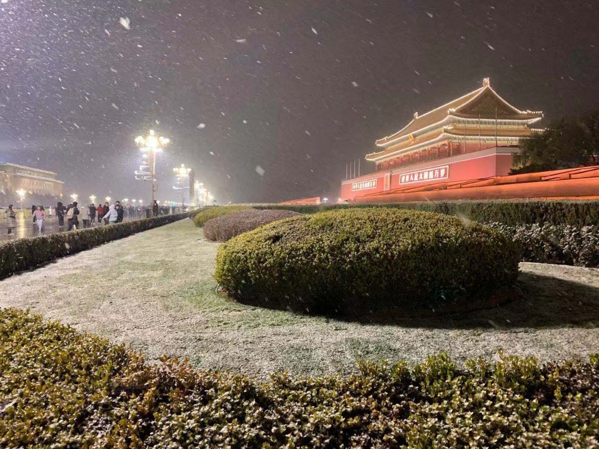 北京今冬初雪至慢慢欣赏雪落下的美景图