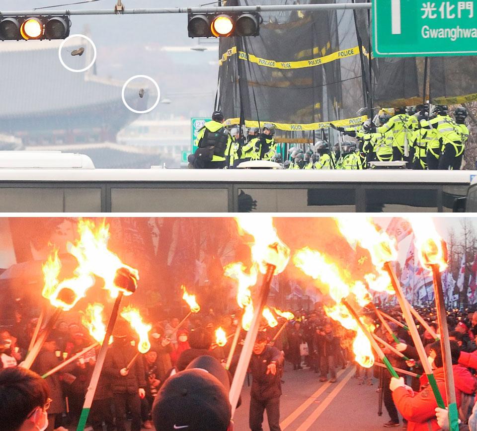 韩国抗议者(朝鲜日报)
