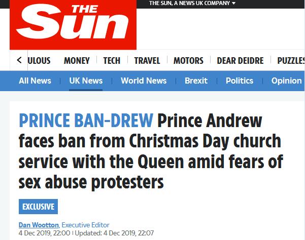 英媒爆料：考虑圣诞节可能出现抗议活动，安德鲁王子将被禁止参加教堂仪式