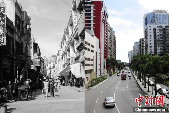 上世纪50年代，澳门市中心的街道商店林立。现在已然高楼大厦。昔日蜿蜒的小路，如今宽敞笔直。