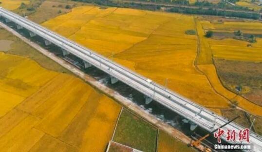 图为航拍下的昌赣高铁泰和赣江特大桥引桥。邓和平 摄