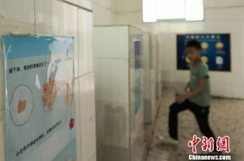 资料图：广西柳州文惠小学在男厕所悬挂的性知识绘本 黄威铭 摄