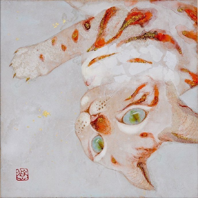 岩彩画的猫画面有质感爱猫的你不容错过