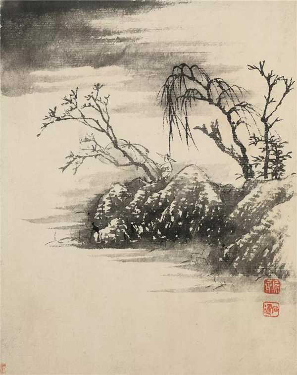 清润淋漓墨色肆意石涛山水小品画欣赏